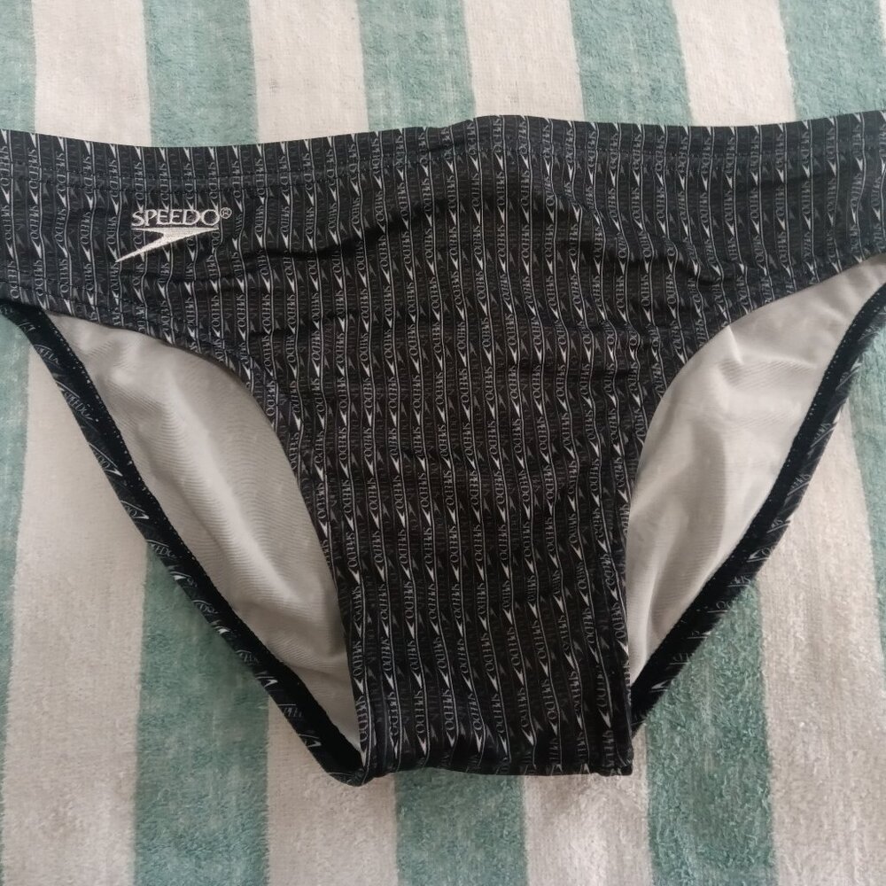UNIQUE LEGACY SPEEDO "ALL-OVER" BLACK SWIM BRIEF, SIZE "L" (Pre-Owned)